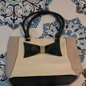 Elegant Black and Cream Bow Tote Bag